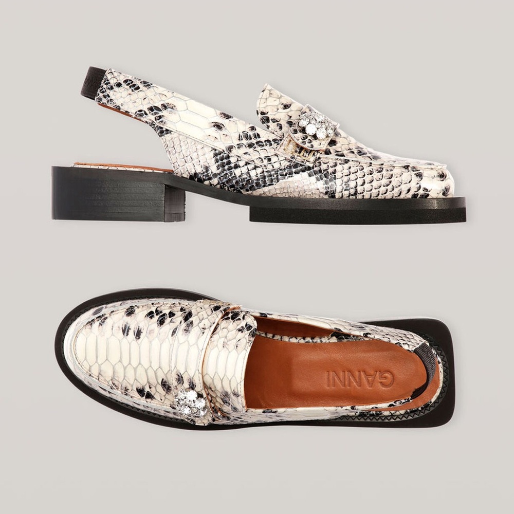 GANNI Embossed Snake Slingback Mocassin Phantom Size 40
